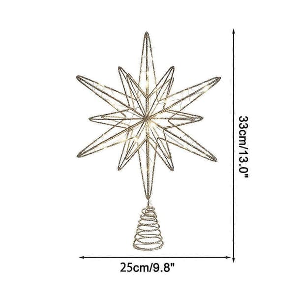 Juletretoppstjerne LED-belyst jerntråd glitter geometrisk batteridrevet silver
