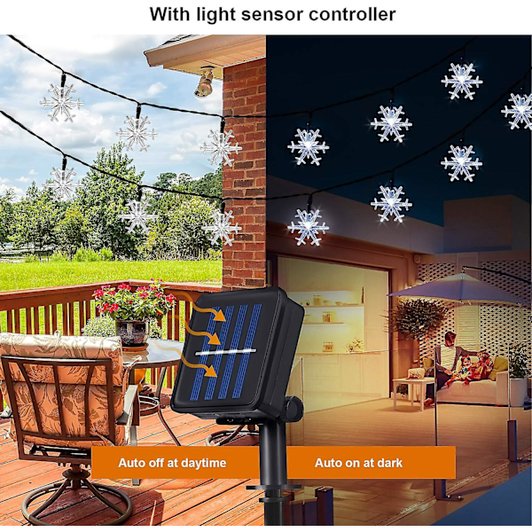 Lumikide 50 LED 23 jalkaa 8 tilaa Vedenpitävä aurinkokennovalosarja ulkoilmajuhlien joulukuusen koristeluun (valkoinen)