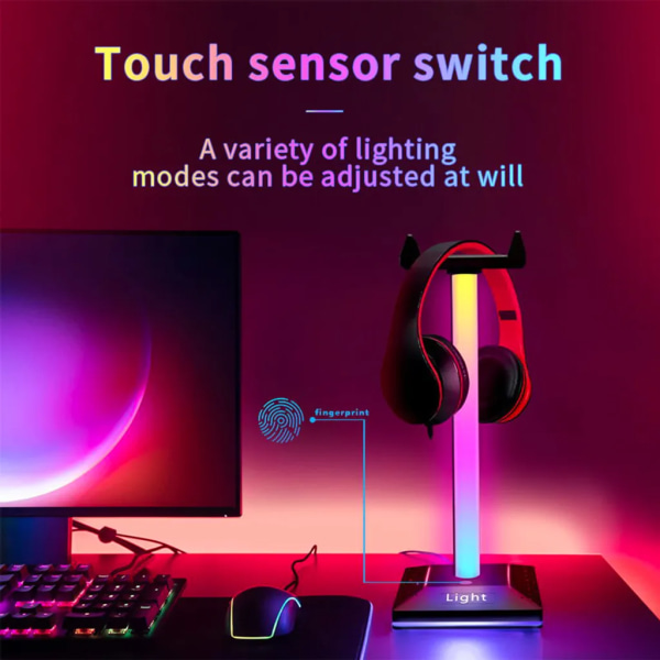 RGB hörlursställ, hörlursställ med 7 ljuslägen, löstagbart hörlursställ för bordsspel Headsetställ med dubbla USB -portar