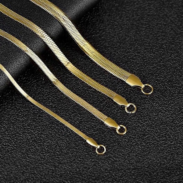 Platt halsband i rostfritt stål, vattentätt, tunn ormkedja, herrpresent, smycken, olika längder, choker, nyckelbenshalsband (Guld 3mm, 40cm)