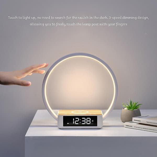 Trådlös uppladdningsbar digital display väckarklocka bordslampa multifunktionell modelampa för hem sovrum