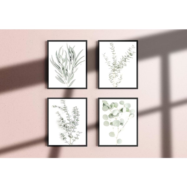 Set med 4 blommiga köksväggkonst Boho-blad Eucalyptus-växtväggtryck (ORAMAD) (8x10)