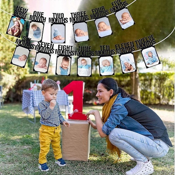 1-årsdagsbanaer, Första födelsedagsfotobanaer, Nyfödd till 12 månaders första födelsedagsprydnader, Månadsvisa milstolpefotobanaer, INGEN DIY krävs (Bl