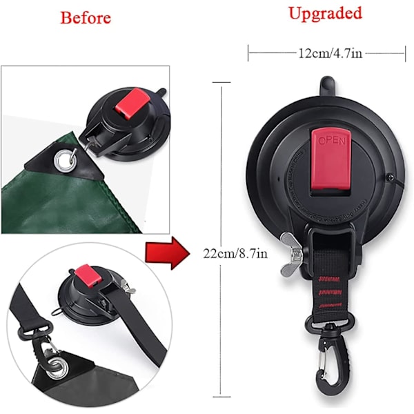 2-pack kraftiga sugkoppar för bilar med krokar för bilens sidomarkiser, båtar, camping, presenningar