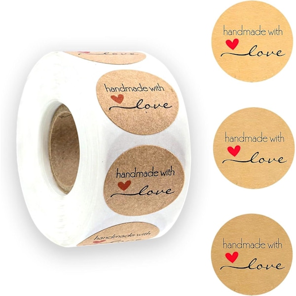 Dww-500 Pieces Kraft Paper Stickers (Red) Handmade Love Label Sticker Adhesive Label Roll for Pastry, Gift Bags, Wedding, Thanksg（style1）