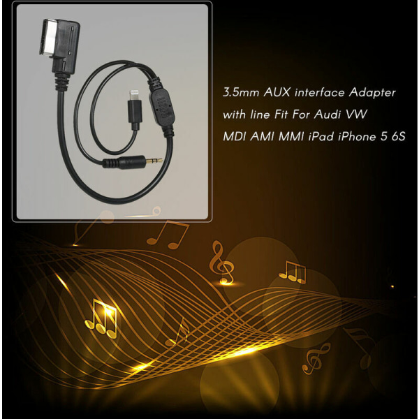 3,5 mm AUX-liitäntäsovitinlinja, sopii Audi VW MDI AMI MMI iPad iPhone 5 6S:lle