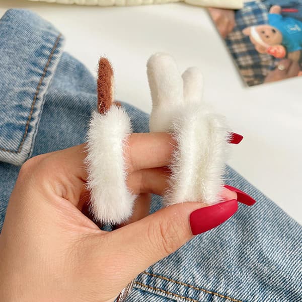 Kanin Hår Scrunchies Björnöron Hårband Ponytail Hållare Elastiska Hår Rep（Vit）