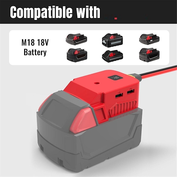 1 set batteriladdare med USB-portar och XT60-port, för 18v batteri, strömadapter för mobila enheter (röd)