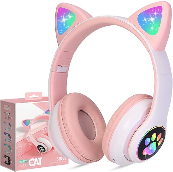 Trådlösa kattöronhörlurar LED-ljus uppfällbart Bluetooth-headset med mikrofon