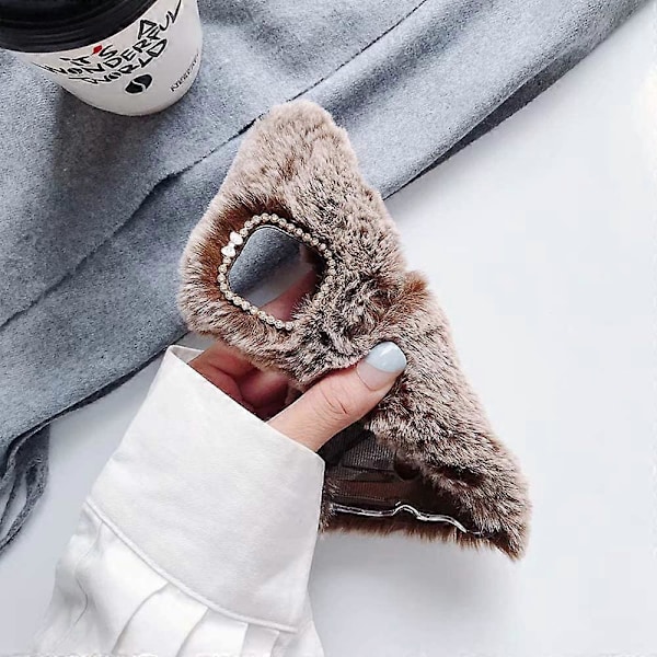 Plush Plånboksfodral Kompatibelt med iPhone 11, Bling Diamant Fluffig Mjuk Päls TPU-fodral Plånboksöverdrag med Kortfack för Flickor Kvinnor (Plånboksgrå, iP