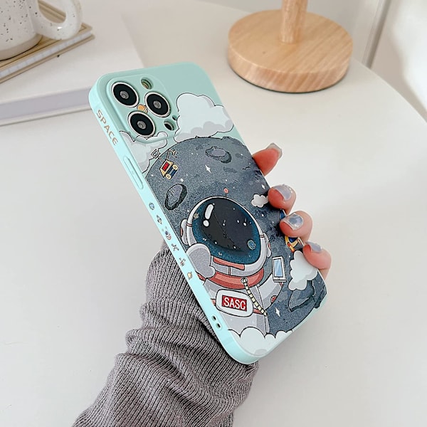 Sött skal till iPhone 13, Cool tecknad astronaut planet måne rymddesign Snygg mjuk TPU stötdämpande halkfri skyddande trendigt skal (iphone 1