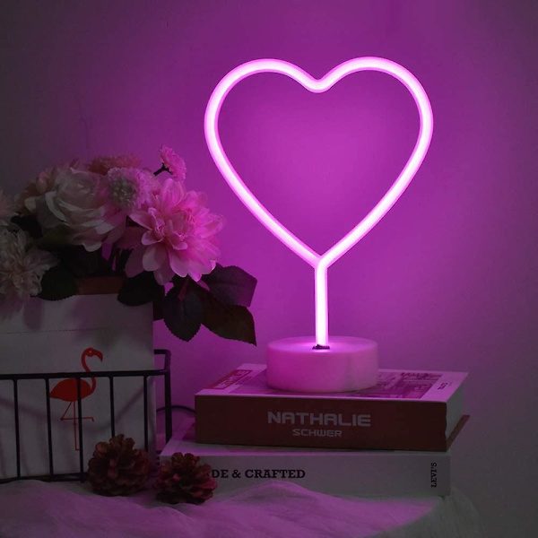 Rosa Hjärta Neonljusskylt Batteri&usb Drivna Led Neon Bordslampor Kärlek Hjärta