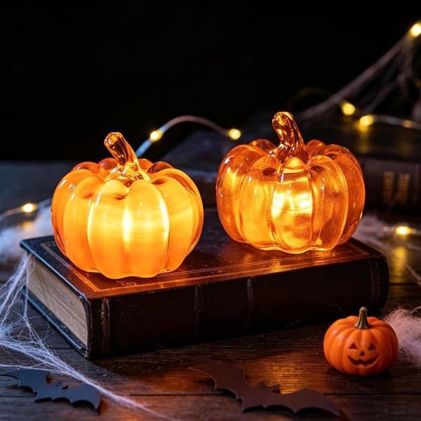 Halloween-dekorasjon, 2 stk. LED-gresskarlys, opplyst gresskar, til fest- og hjemmedekorasjon hvit XXS