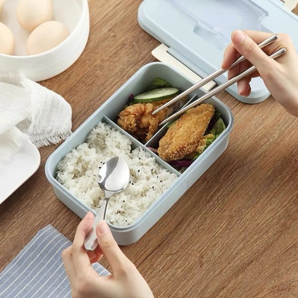 Läcksäker Lunchbox för vuxna med 3 fack Lunchbox för barn med sked och gaffel Mikrovågsugn Diskmaskin Säker BPA-fri Lunchbox med handtag