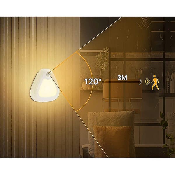 LED-nattlampa med rörelsesensor och skymningssensor, triangulär garderobsbelysning för barnrum, sovrum, hall, toalett (2-pack)