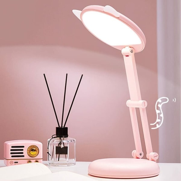 LED skrivebordslampe for barn, rosa katteøre nattbordslampe for jenter, justerbar