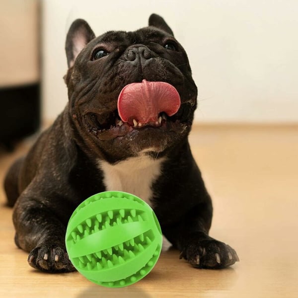 Hundebold, pakke med 4 hundelegetøj, robust gummibold, hundelegebold, tyggelegetøj til mellemstore og små hunde, rene tænder (mørkeblå, grøn, rød, gul)