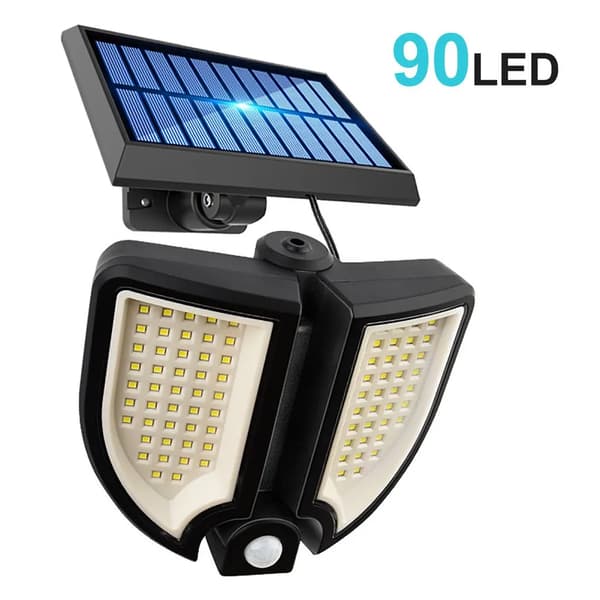 Solcellelamper for utendørs, 3 moduser 90 LED solcellelys utendørs med bevegelsessensor, IP65 vanntett solcellelys for hage