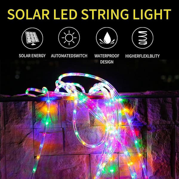 Wabjtam Solcellelyskæde Udendørs 100led 40ft 2modes Ip67 Vandtæt, Solcellelyskæde