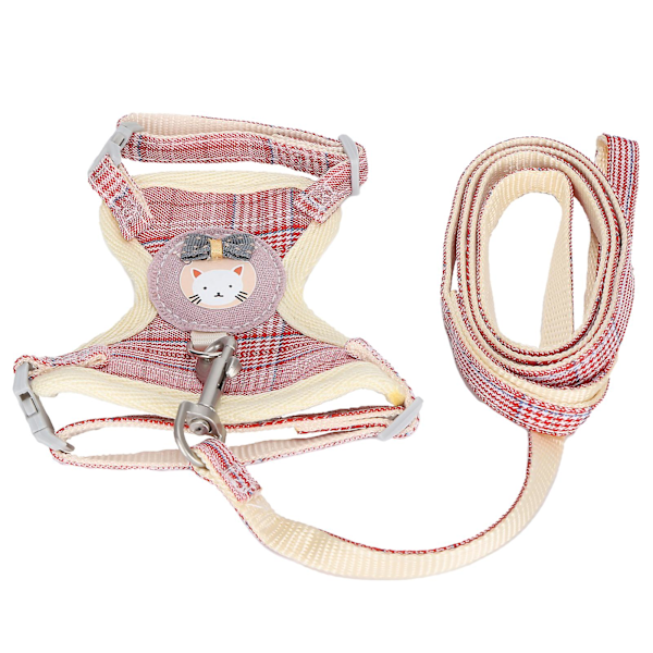 Escape-Proof Cat Vest Harness with Leash - Adjustable, Pink Check Pattern, 1.0cm Width (Suitable for 1.5-3.5kg)