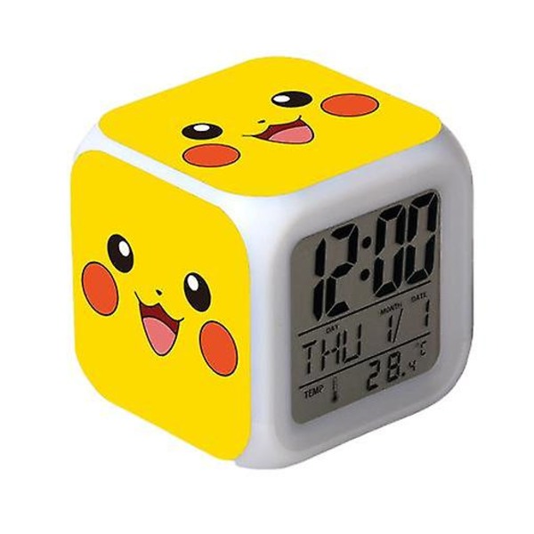 Wekity Pikachu Färgglad Väckarklocka Led Kvadratisk Klocka Digital Växklcka Med Tid, Temperatur, Alarm, Datum