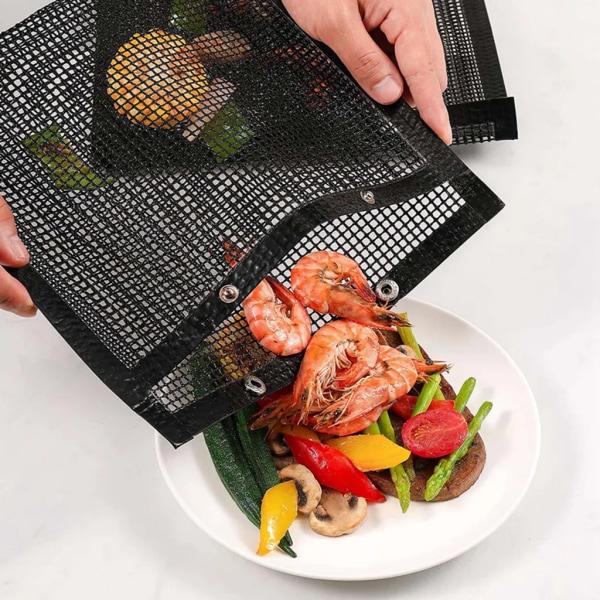 BBQ Mesh BBQ Bag Set, Återanvändbara non-stick BBQ-påsar, BBQ-påsar för att grilla grönsaker och smårätter 24x14 cm