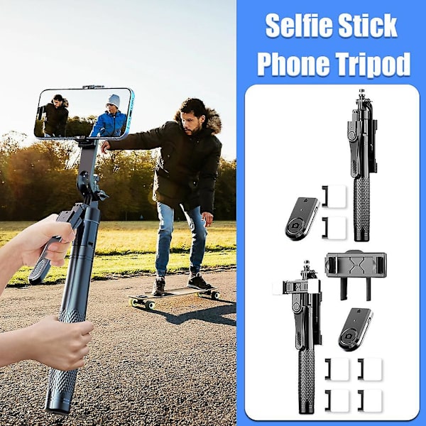 Trådløs fjernbetjening Selfie Stick Telefonstativ 2.1M Udtrækkelig Stativstativ（En lampe og en hylde）