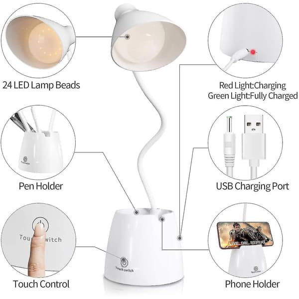 3 i 1 Multifunksjonell Studie Lesing LED Skrivebordslampe
