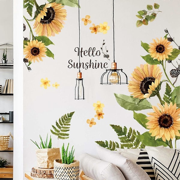Solrosväggsdekaler 3D Gula Blomväggsdekaler, Skala och Klistra Avtagbara Väggkonst Dekorationer, DIY Väggkonst Dekoration för Barnrum Plantskola Klassrum