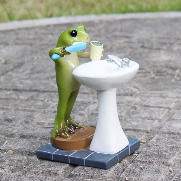 Fairy Garden Djur Staty Utomhus Miniatyr Badrum Groda Figur - Borsta Tänderna