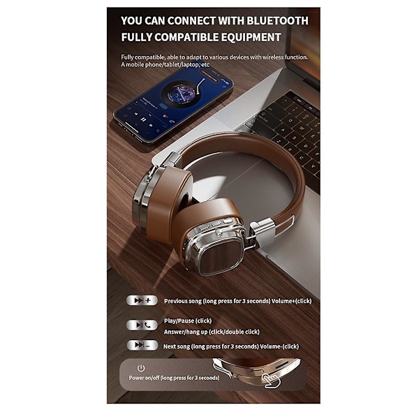 Bluetooth 5.3 Retro Trådløst Headset Tung Bass Hodetelefoner Mobil Datamaskin Multifunksjonelt Headset,A（Kul Svart）