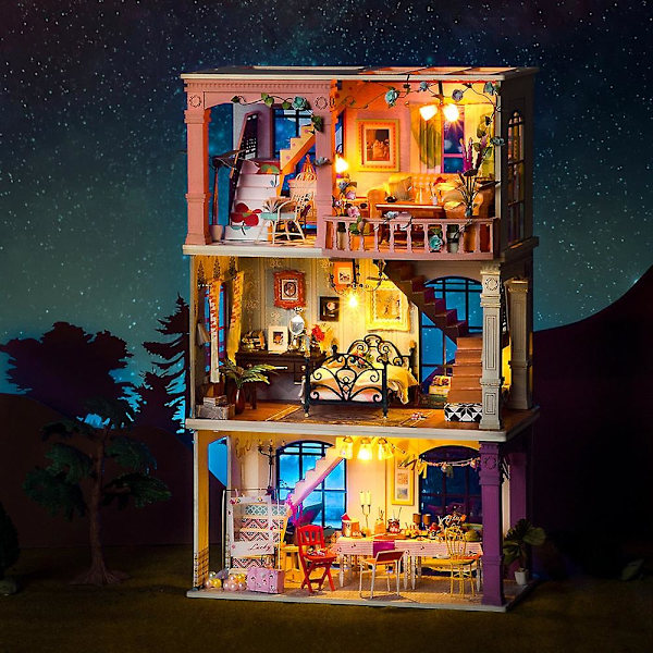 Robotime rolife gør-det-selv dukkehus træ miniature hus håndlavede legetøj til fødselsdagsgave（Som foto，Dgf03）