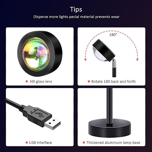 Suntech, solnedgångsprojektionslampa, USB regnbåge solnedgångslampa färgförändrande appkontroll, 180 graders rotation solnedgångsprojektionslampa