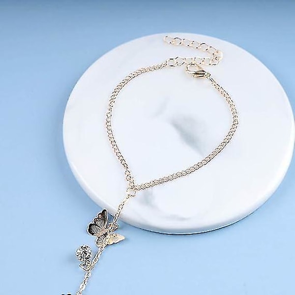 Boho Sommerfugl Finger Armbånd Guld Krystal Slave Kæde Armbånd Vintage Rhinestone Cz Ring Håndled Armbånd Personlig Sommerfugl Hånd Kæde