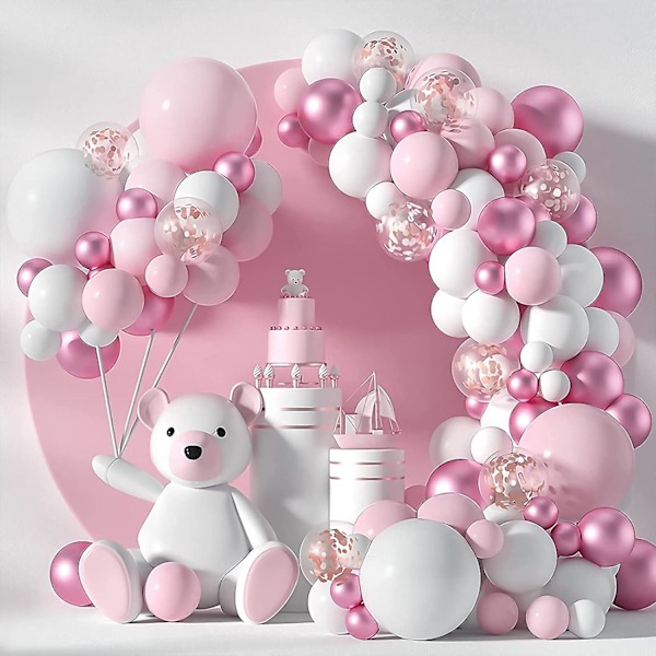 Pink Ballonbue Guirlande Kit - 106 Stk. Pink Hvide Og Rosaguld Balloner