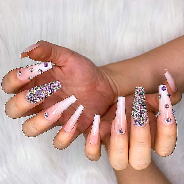 Pitkät Arkku Tekokynnet Kristallitekokynnet Glitter Kiiltävät Kynnet 24kpl