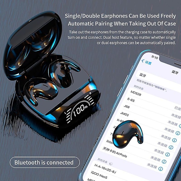 Trådlösa Bluetooth 5.2-hörlurar med lång standbytid, sovhörlurar, minihörlurar med hifi-ljud, trådlösa öronsnäckor för smartphone