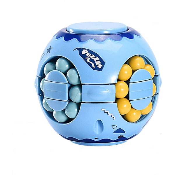 2-i-1 Roterande Fidget Spinner Magic Bean Infinity Cube Stressboll för Vuxna Barn Unisex-barn Pedagogisk Pusselkub Leksaker (blå)