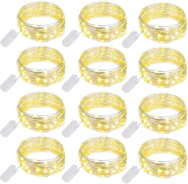 12-pack Fe-ljusslingor med 20 LED-eldfflugor, mikrotrådbatteridrivna stjärnljus, varmvitt