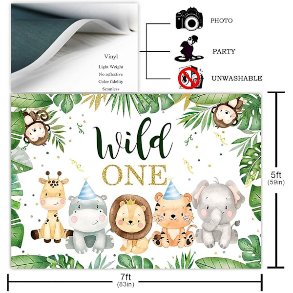 Wild One Safari 1-års Bakgrund för Pojkars Festdekorationer Fotografi Bakgrund Söta Djungel Safari Djur 1-års Fest Banner Fotosession