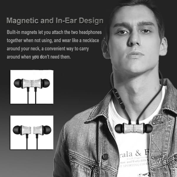 Bluetooth Stereo Øretelefon Headset Trådløs Magnetisk In-Ear Ørepropper Hodetelefon (Sølv)