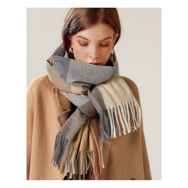Dam Scarves Vinter Lång Mjuk Varm Tartan Check Wraps Ull Spinning Tassel Sjal Stole Scarf Damer