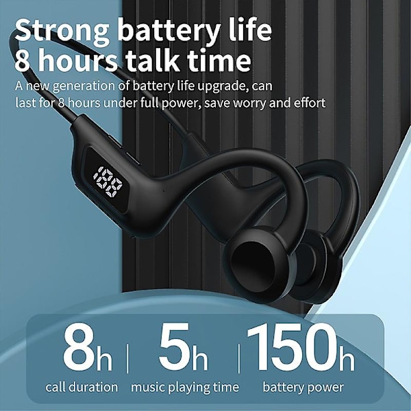 Vg06 Led Digital Bone Conduction Ear Hook Bluetooth5.1 Headset 8d Stereo Surround Sound Earphone Support Tf Card Music Player