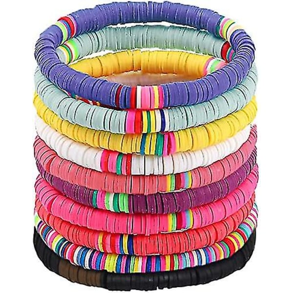 10 st/förpackning Bohemia Polymer Clay Pärlarmband Färgglada Surfer Stretch Stackable Armband För Kvinnor Tonårsflickor Sommar Strand Smycken