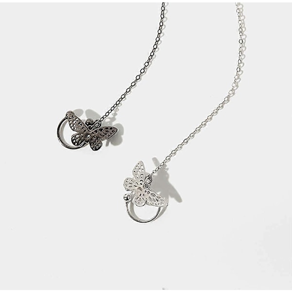 925 Sterling Silver Eleganta Fjärilsmanschetter Örhängen Kedja för Kvinnor Tonårsflickor Fjärilsörhängen Crawler Örhängen Wrap C-Svart -