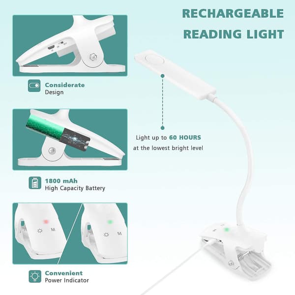 Klipslampe 24 LED'er Justerbar Skrivebordslampe Klips Boglæsningslampe USB Strømforsyning