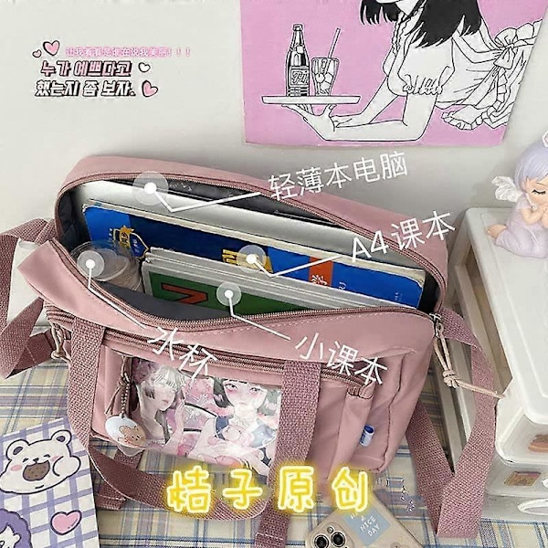 Goth Ita Bag Ryggsäck för Flickor med Plushies Japansk Skolväska Lolita Tillbehör Skolmaterial för Barn (Rosa)