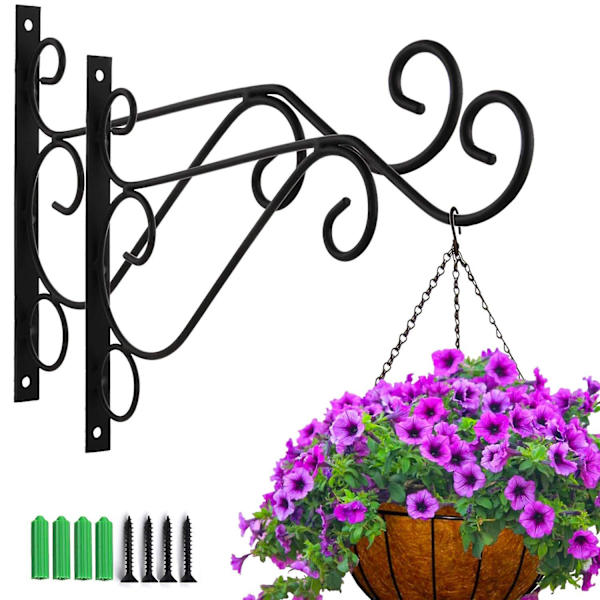 2 Pakker Veggmonterte Braketter Kroker Veggmonterte Planter Brakett Hage Balkong Utendørs Dekor Hagepotter Hengende Kroker Stativ Veggbrakett for Plante Bask
