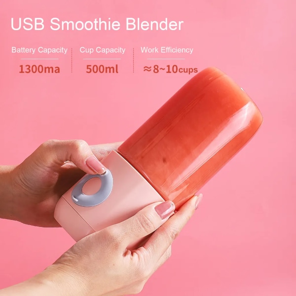 500 ml elektrisk mixer med USB-anslutning, smoothie-mixer, handhållen mixer för frukt och grönsaker