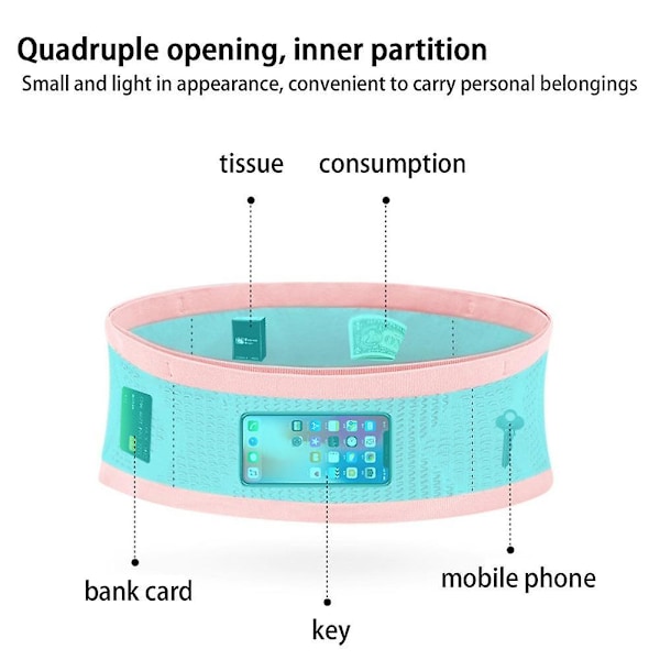 Ohut juoksuvyö, rahalaukku, vyölaukku kuntoiluun, vyölaukkutasku matkapuhelimelle, rahalle ja avaimille, säädettävä vyölaukku